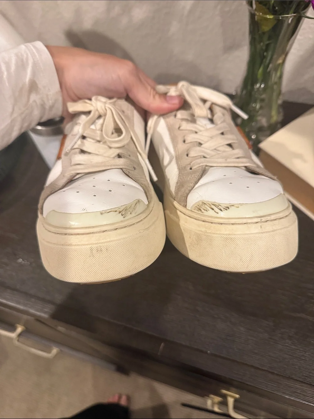 Tory Burch Ladybug Leather Sneakers with Pink & Tan Accents